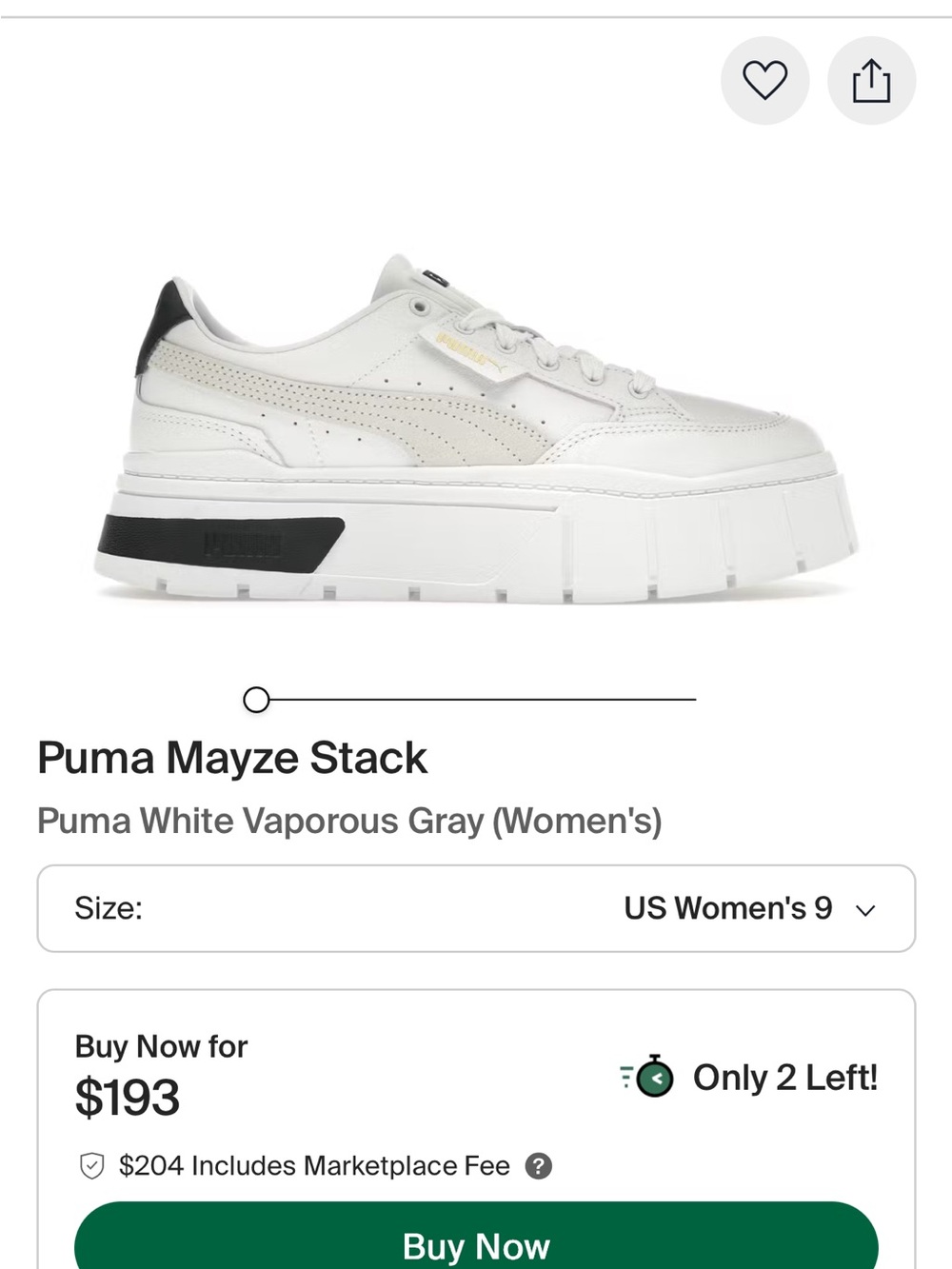 Puma Men’s White Sneakers with Cream Side Stripe and Black Heel